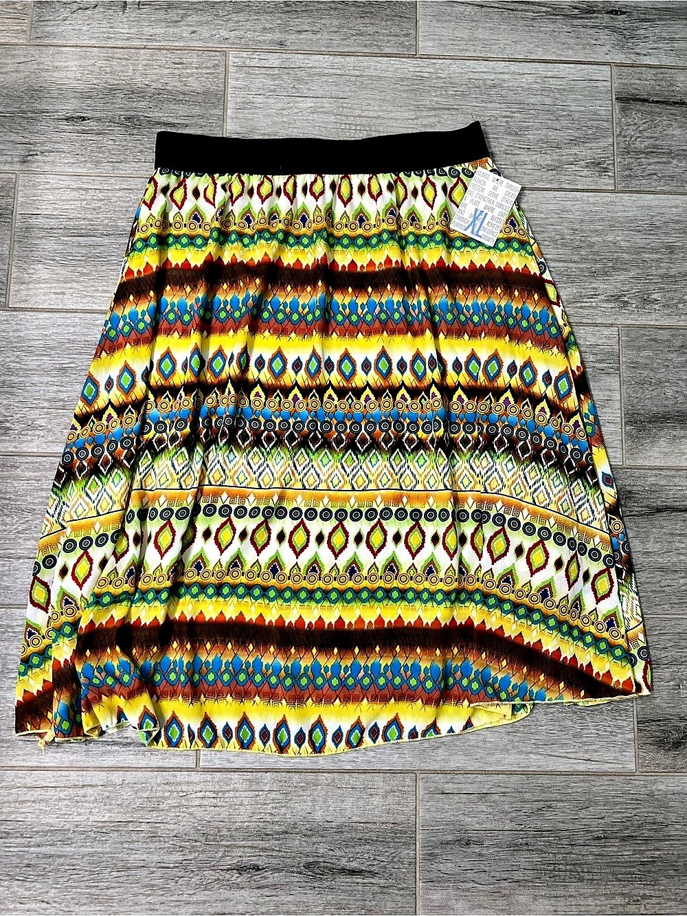 LuLaRoe Lola Skirt Geometric A-Line Multicolor & Black XL - NWT